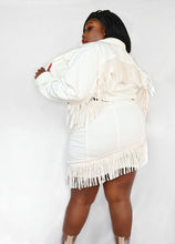 Load image into Gallery viewer, STUDDED FRINGE DENIM SKIRT
